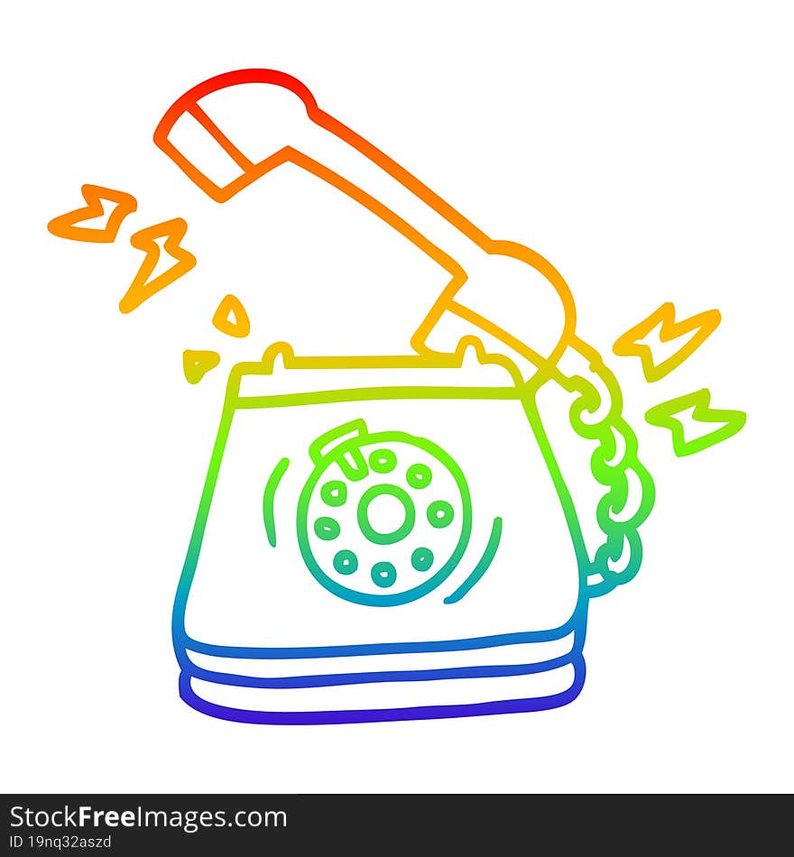 rainbow gradient line drawing cartoon old rotary dial telephone