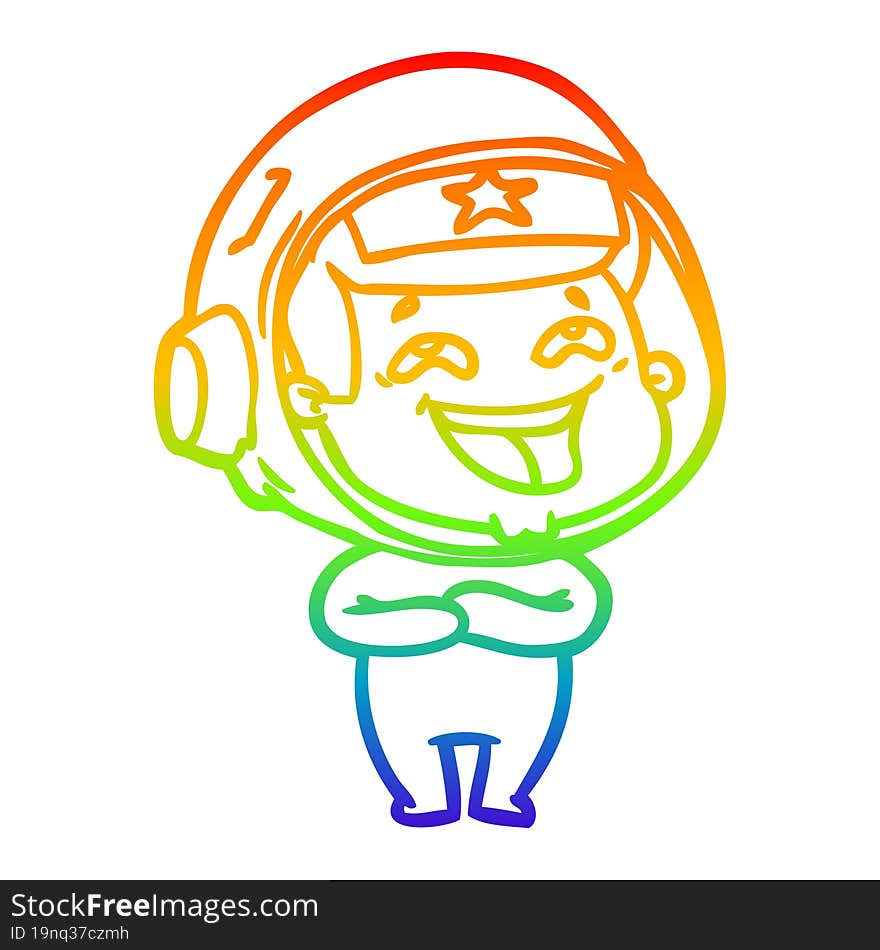 rainbow gradient line drawing of a cartoon laughing astronaut