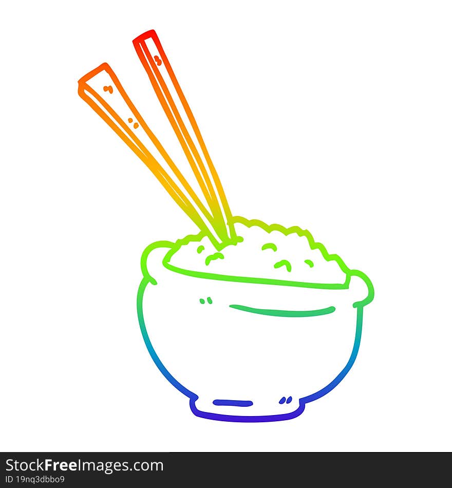 rainbow gradient line drawing cartoon tasty bowl of rice