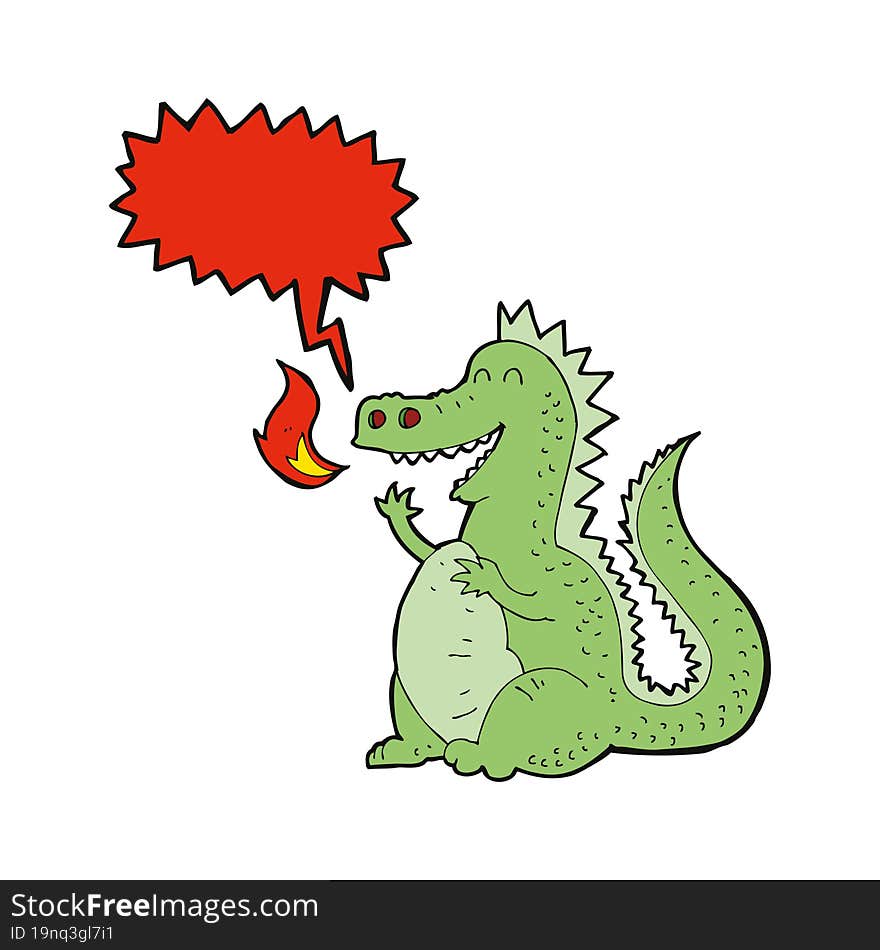 cartoon fire breathing dragon with speech bubble