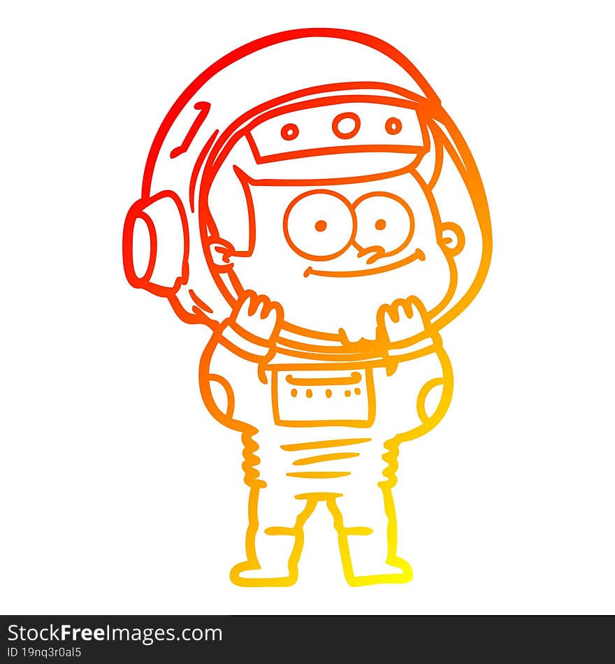 warm gradient line drawing of a happy astronaut cartoon