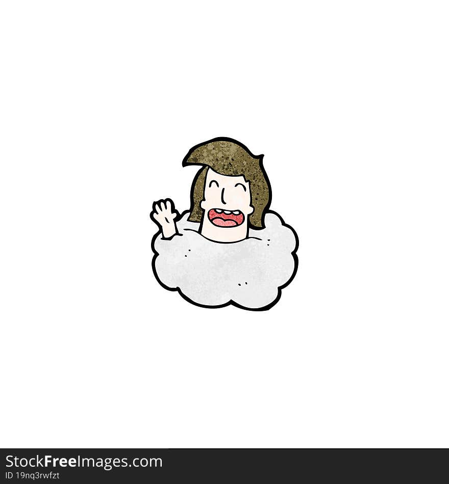 cartoon man in cloud waving