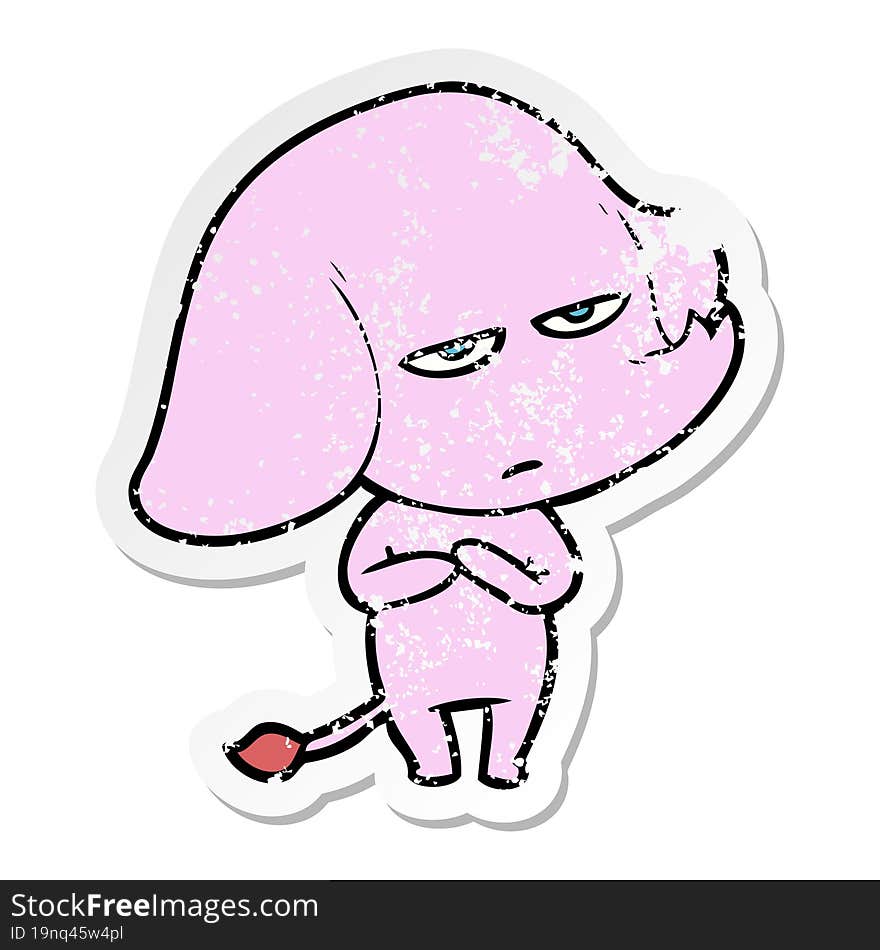 distressed sticker of a annoyed cartoon elephant