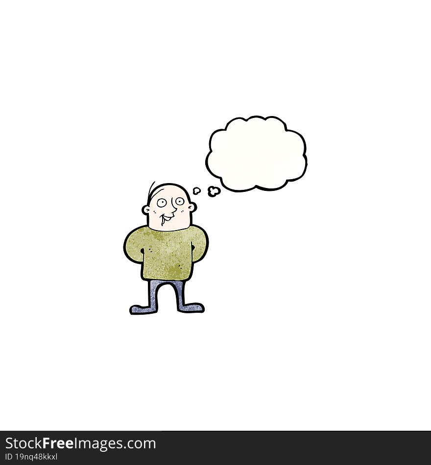 cartoon bald man with thought bubble