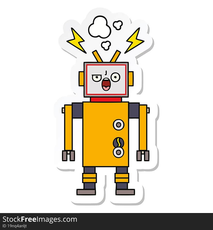 sticker of a cute cartoon broken robot