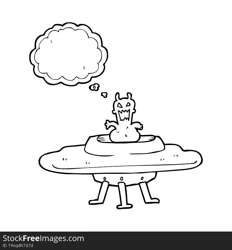 Thought Bubble Cartoon Alien In Flying Saucer