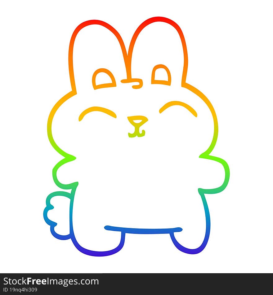 rainbow gradient line drawing of a cartoon grey rabbit