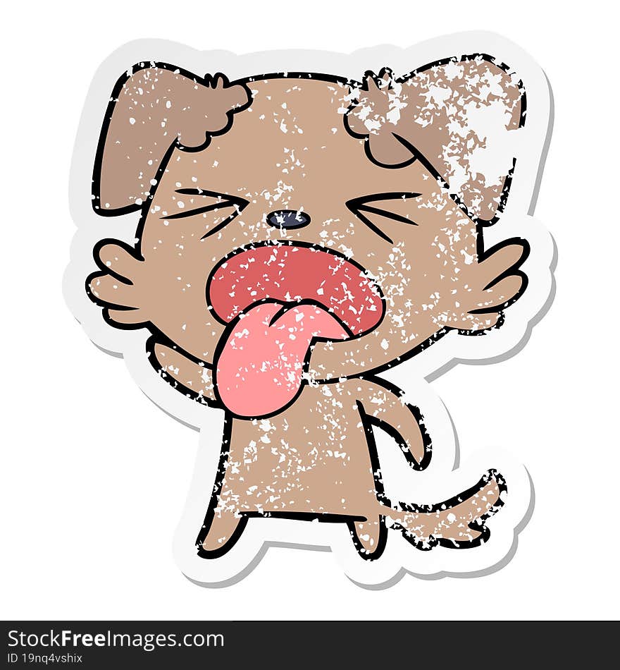 distressed sticker of a cartoon disgusted dog