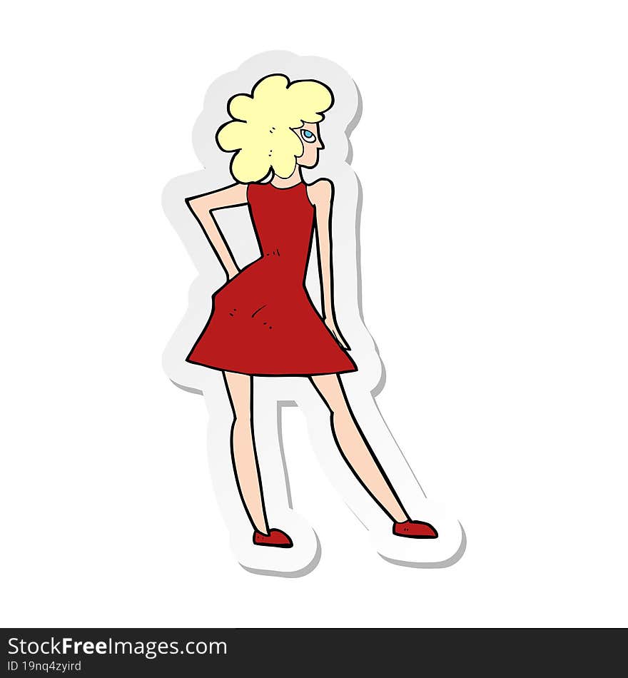 Sticker Of A Cartoon Woman Posing In Dress