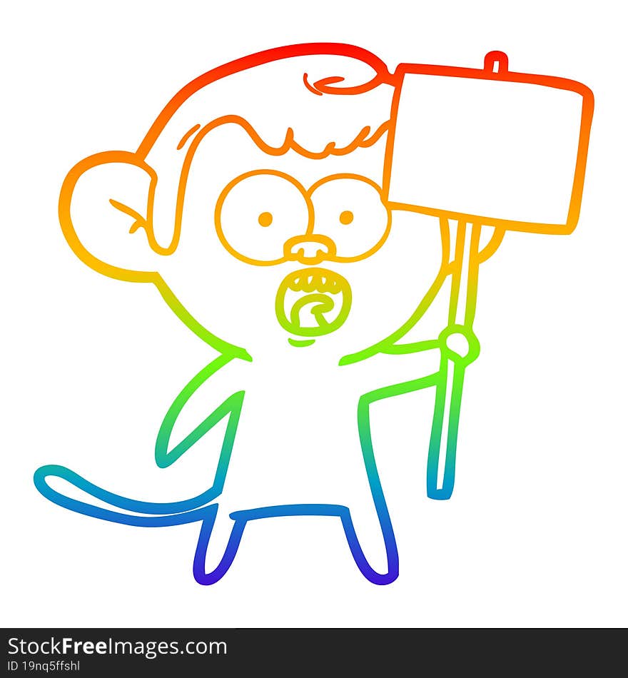 rainbow gradient line drawing cartoon shocked monkey