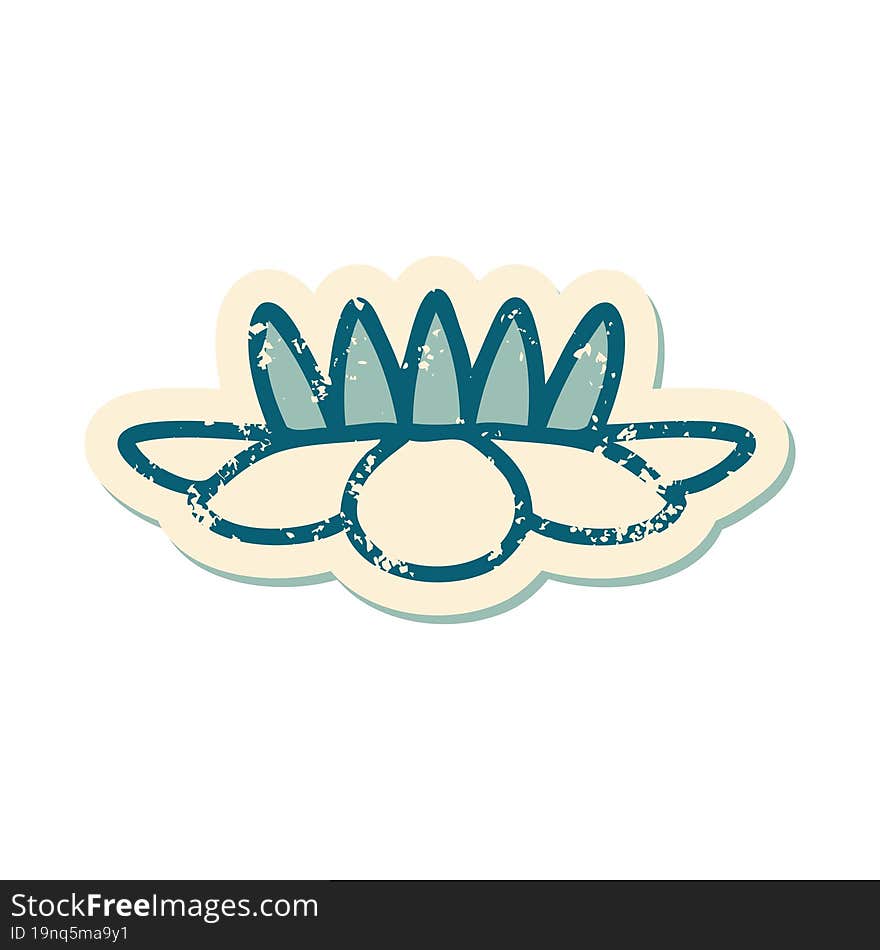 distressed sticker tattoo style icon of a lily pad flower