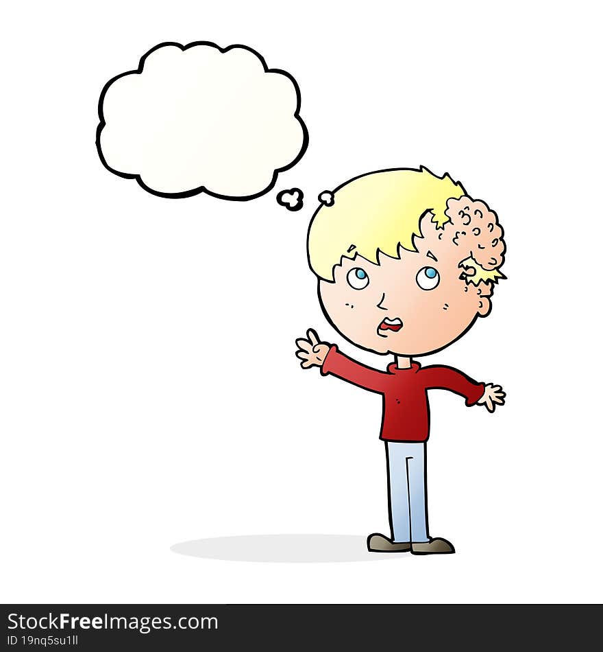 Cartoon Boy With Growth On Head With Thought Bubble