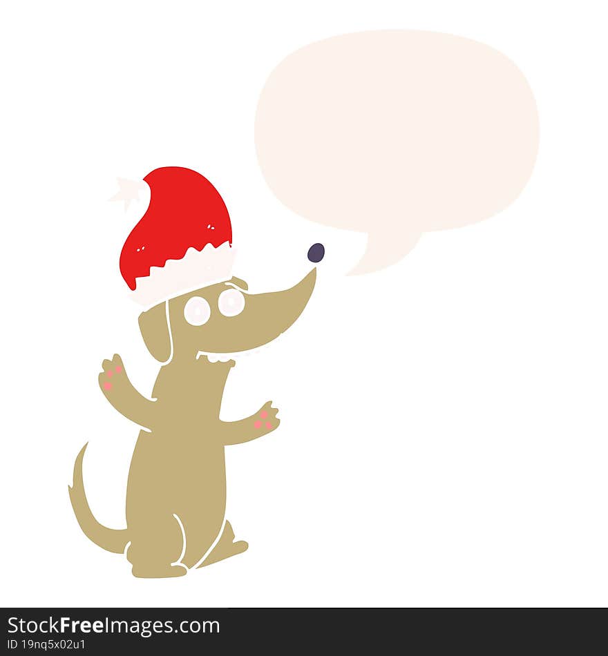 cute christmas cartoon dog and speech bubble in retro style