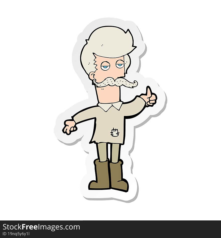 Sticker Of A Cartoon Old Man In Poor Clothes