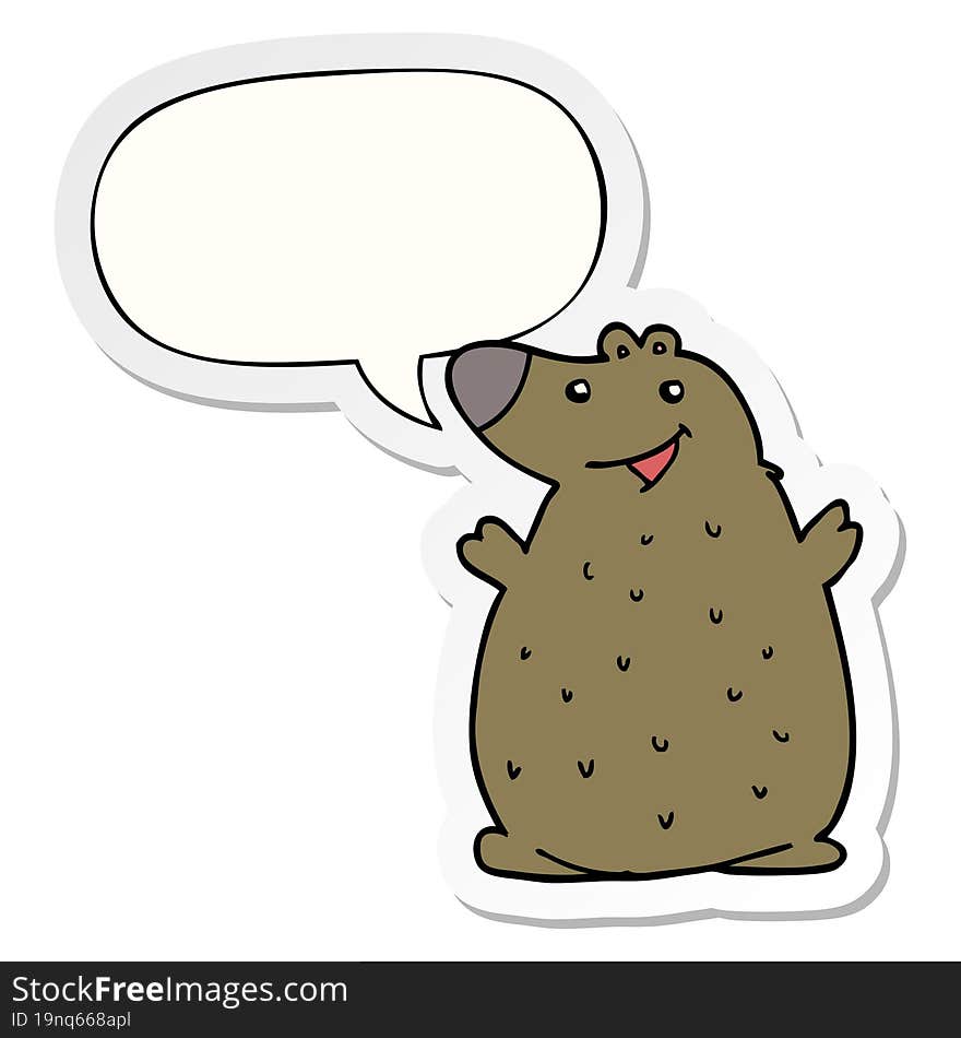 cartoon happy bear and speech bubble sticker