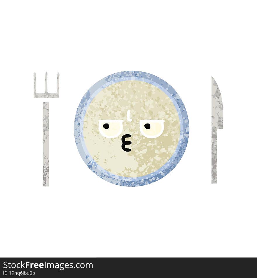 Retro Illustration Style Cartoon Dinner Plate