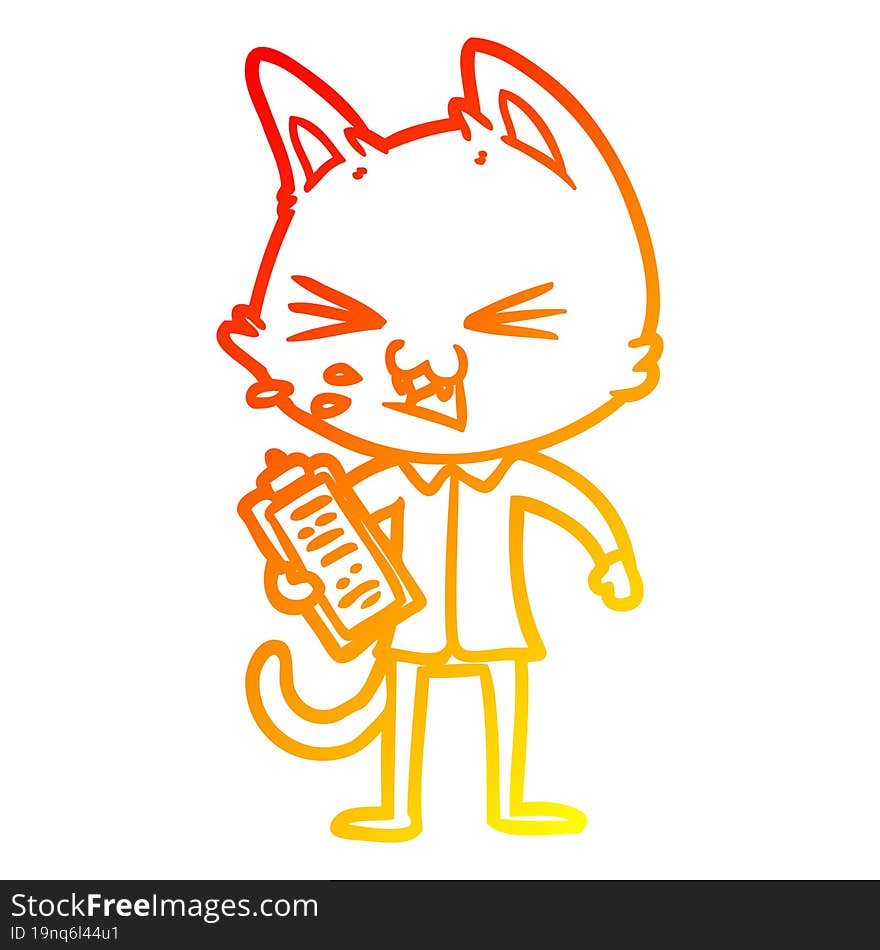 warm gradient line drawing cartoon salesman cat hissing