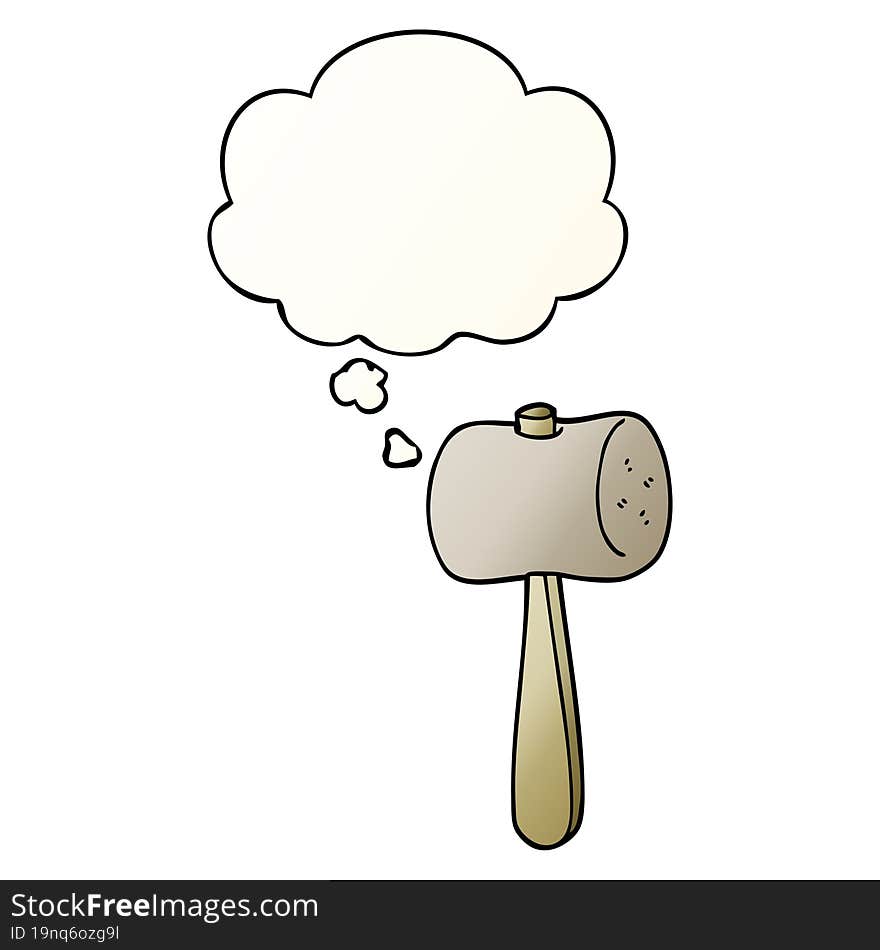 cartoon mallet and thought bubble in smooth gradient style