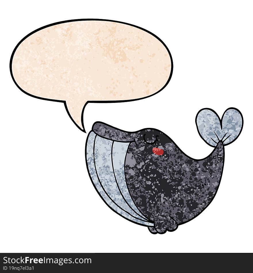 cartoon whale and speech bubble in retro texture style