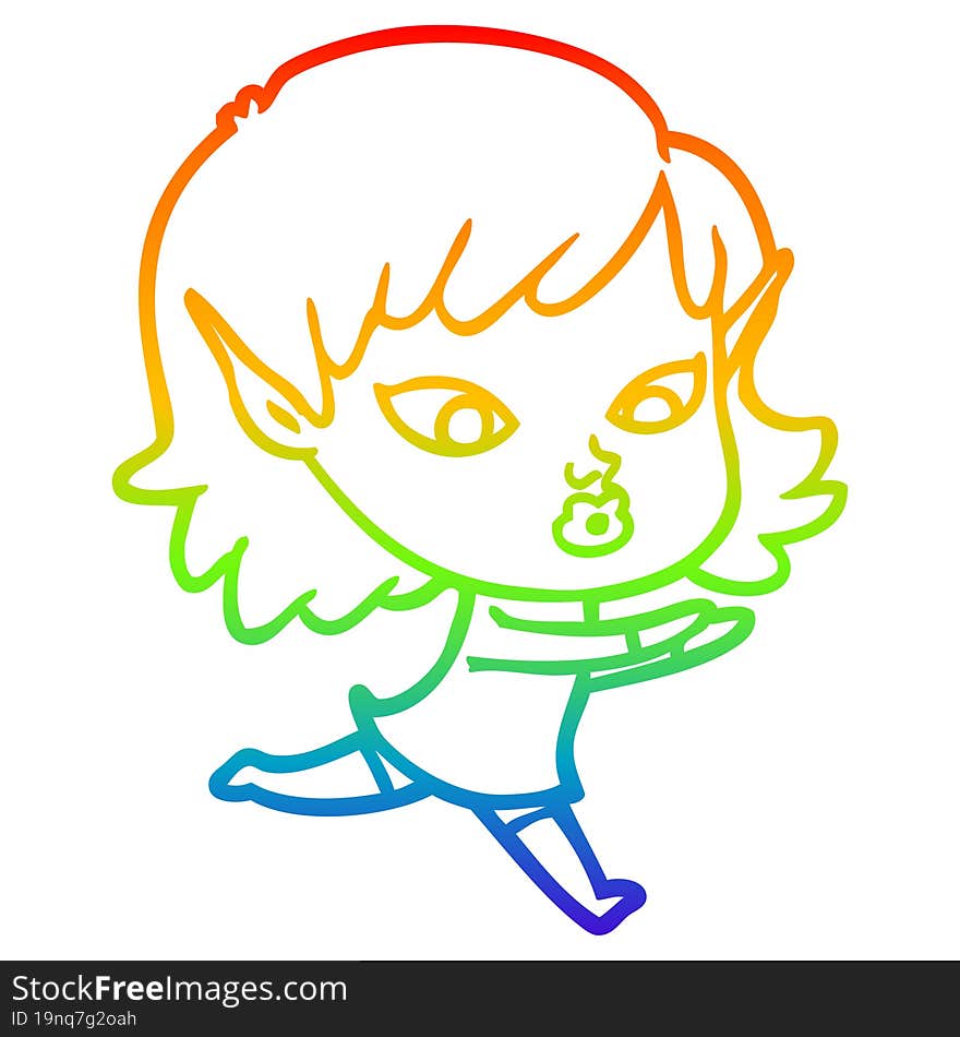 rainbow gradient line drawing pretty cartoon elf girl