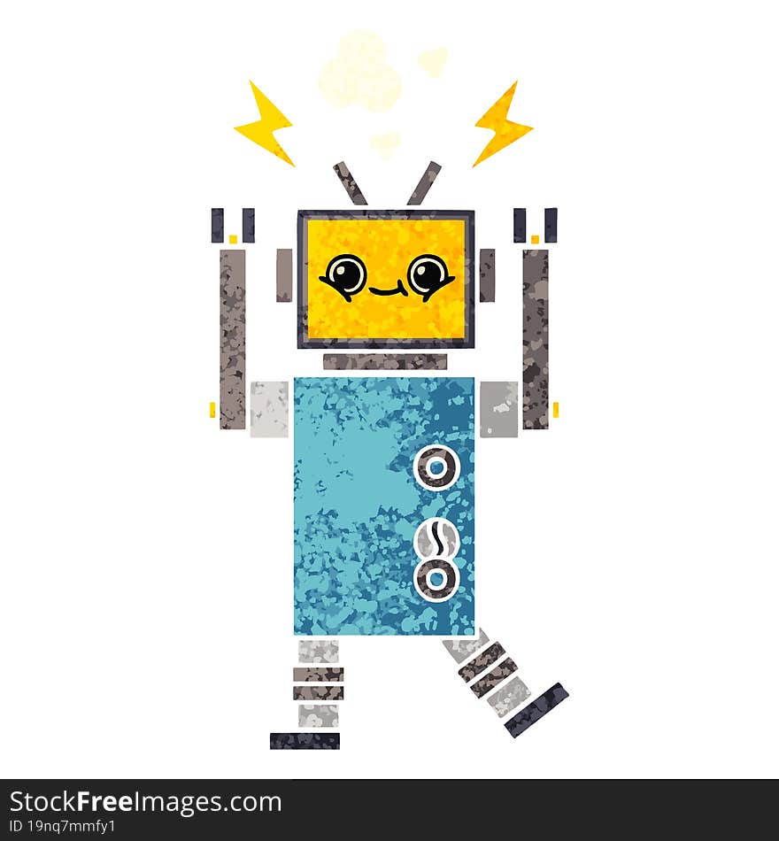 retro illustration style cartoon of a malfunctioning robot