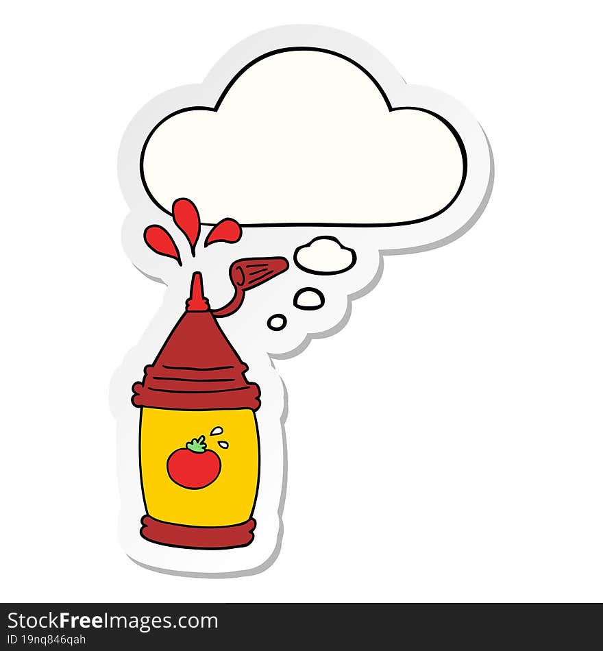 cartoon ketchup bottle and thought bubble as a printed sticker