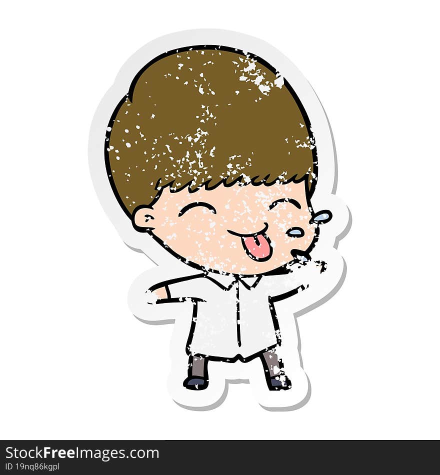 Distressed Sticker Of A Funny Cartoon Boy