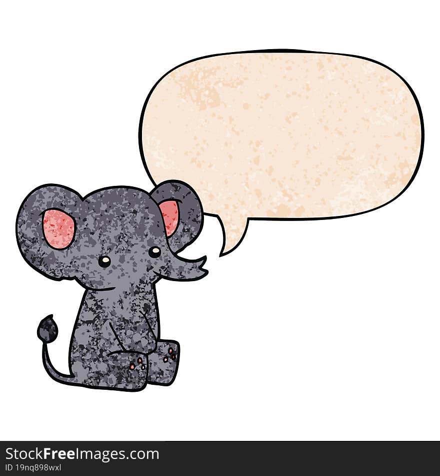 cartoon elephant and speech bubble in retro texture style