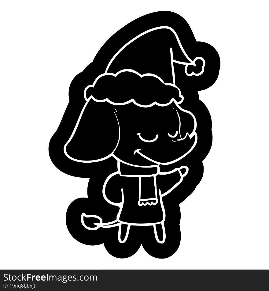 cartoon icon of a smiling elephant wearing scarf wearing santa hat