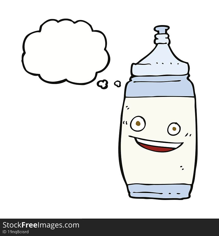 cartoon water bottle with thought bubble