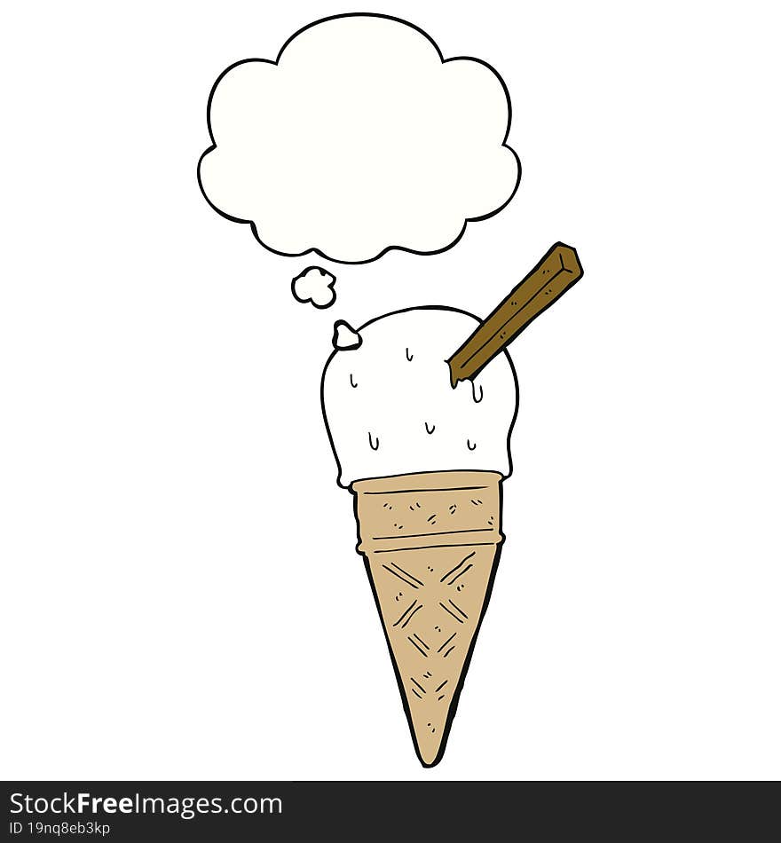 cartoon ice cream with thought bubble. cartoon ice cream with thought bubble