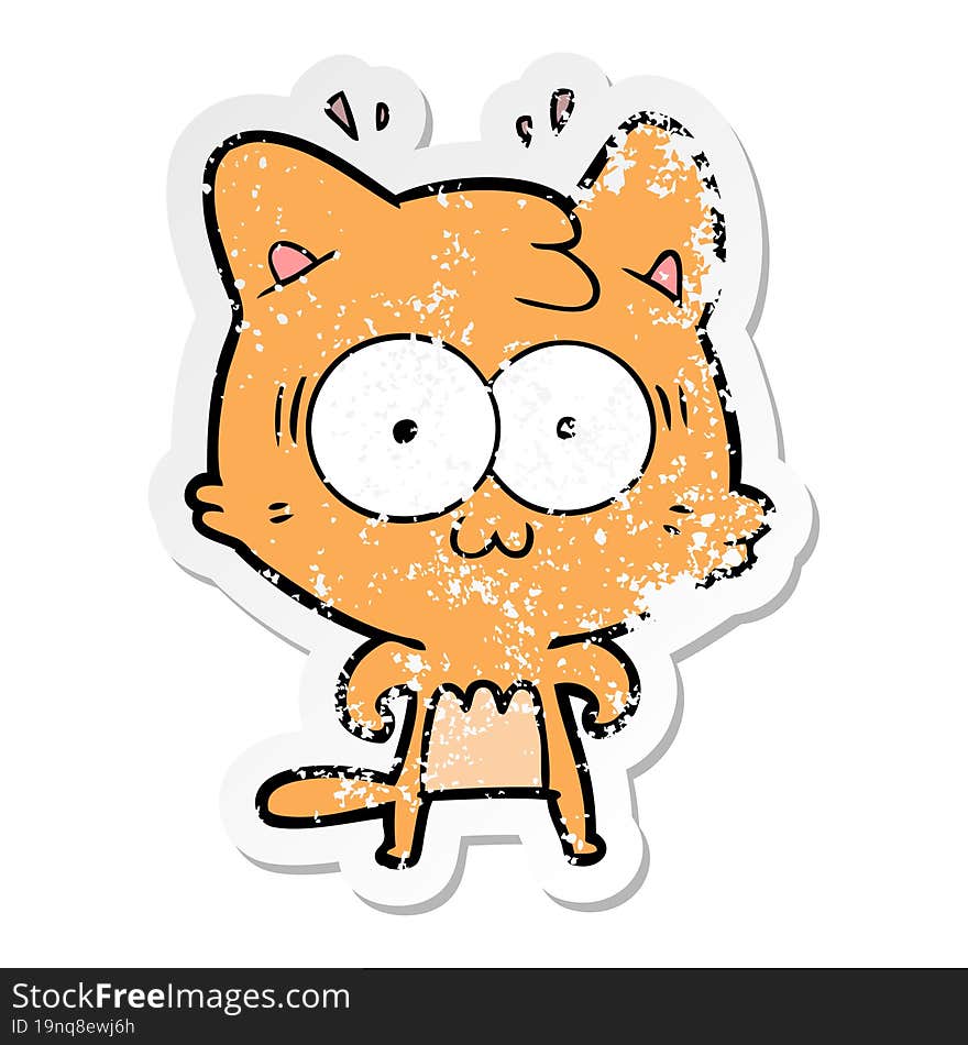 distressed sticker of a cartoon surprised cat