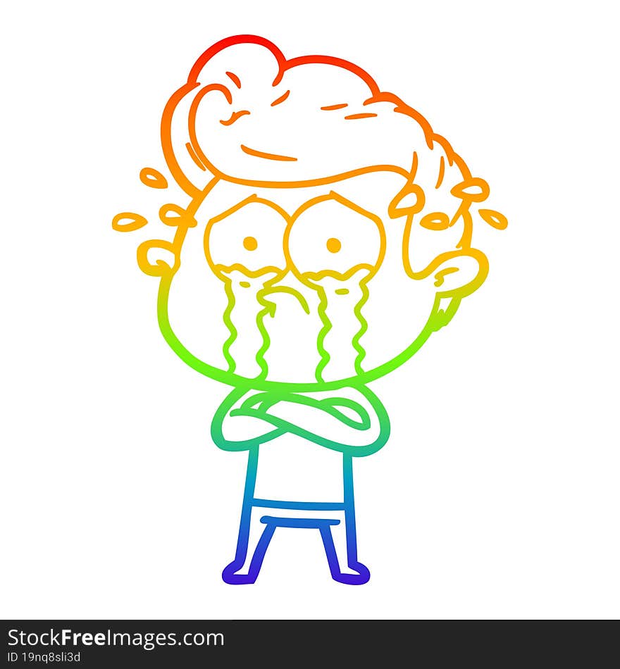 rainbow gradient line drawing of a cartoon crying man