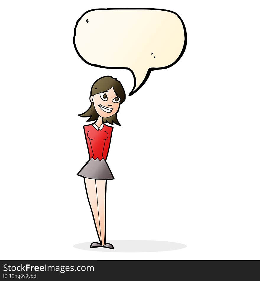 Cartoon Happy Woman With Speech Bubble