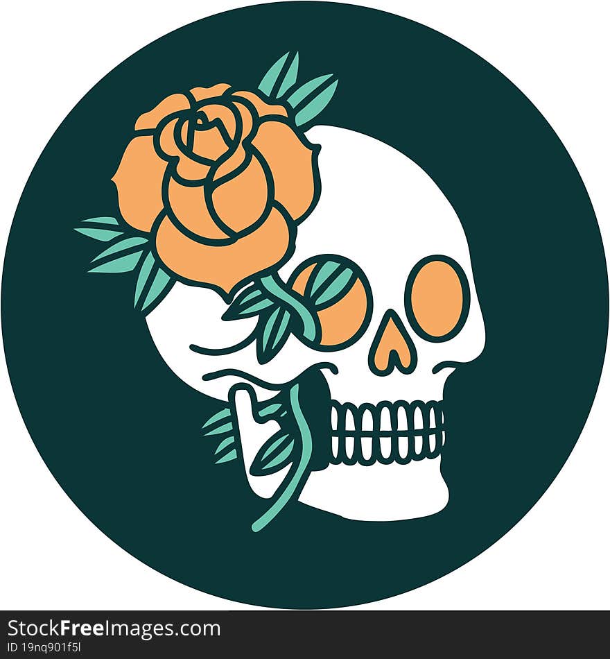 iconic tattoo style image of a skull and rose. iconic tattoo style image of a skull and rose