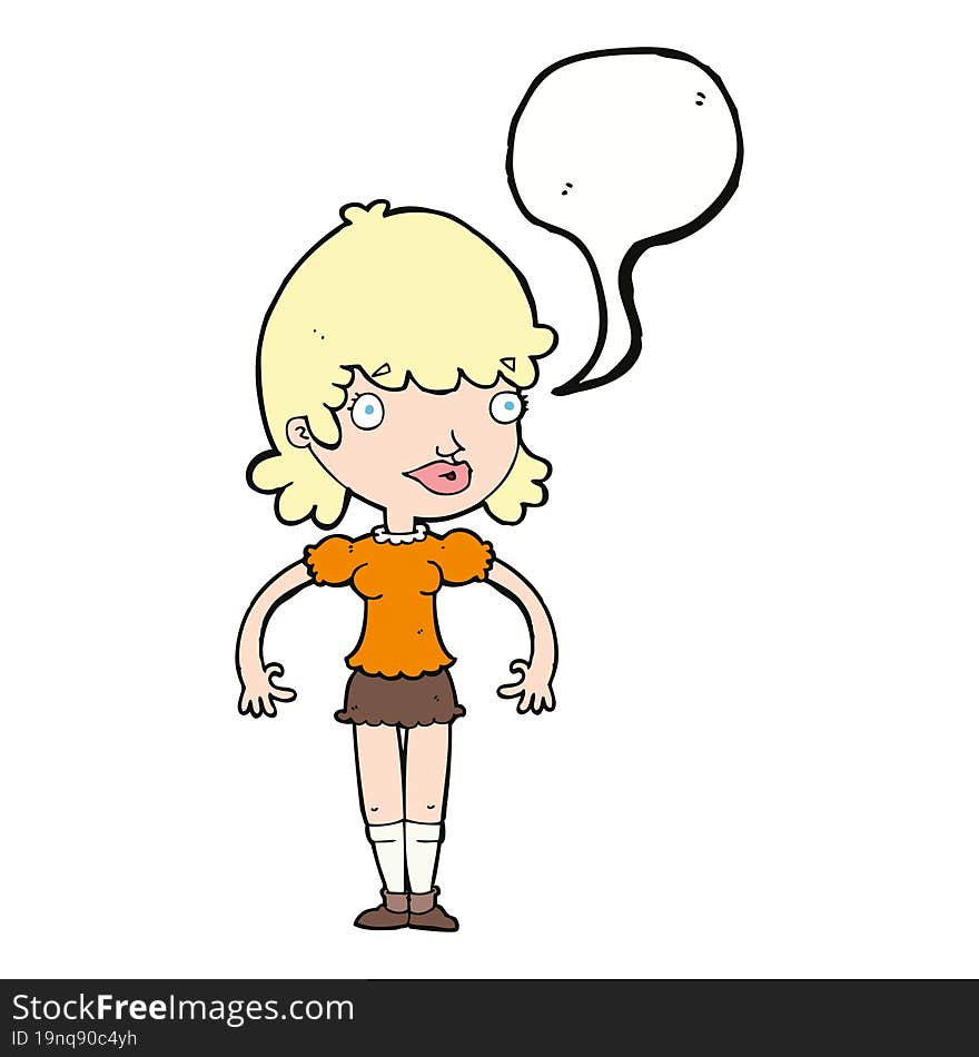 Cartoon Happy Woman With Speech Bubble