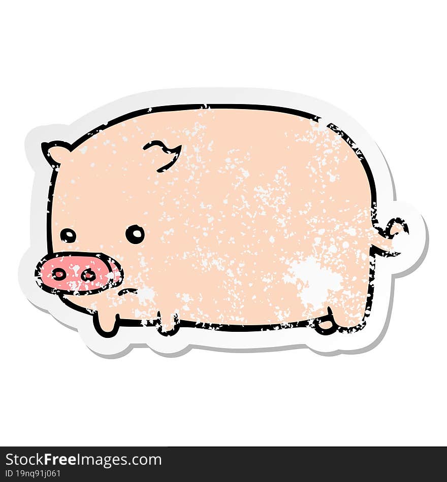 distressed sticker of a cute cartoon pig