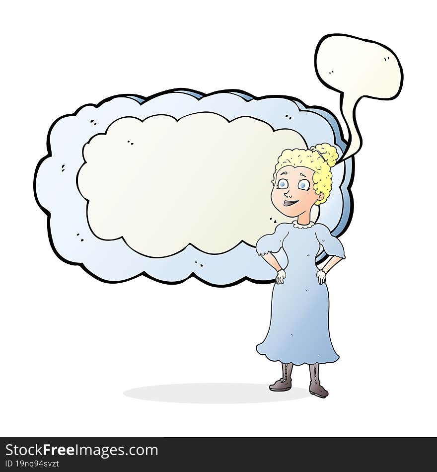 speech bubble cartoon victorian woman in dress