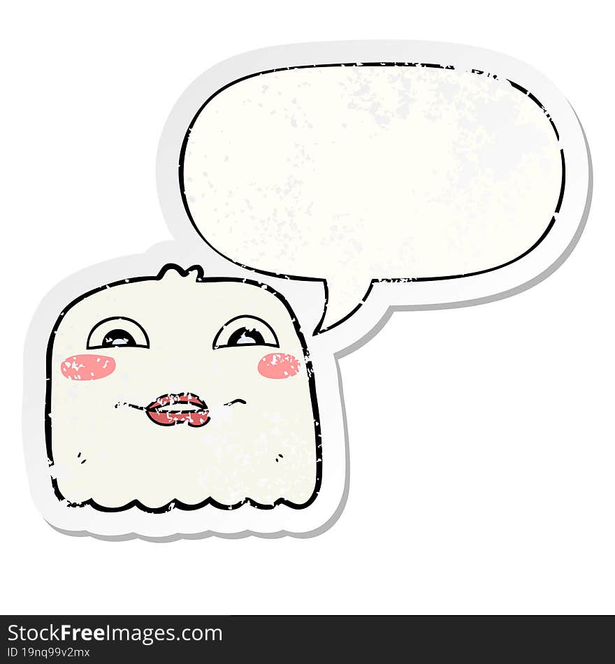 cartoon ghost and speech bubble distressed sticker