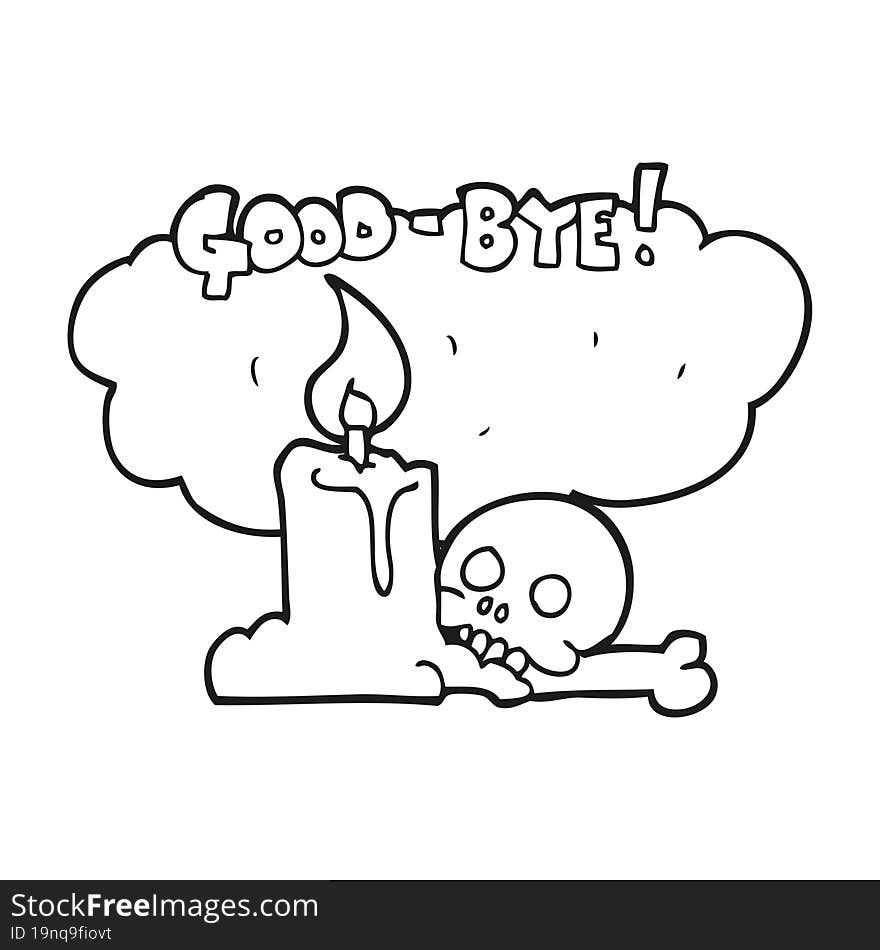 freehand drawn black and white cartoon goodbye sign