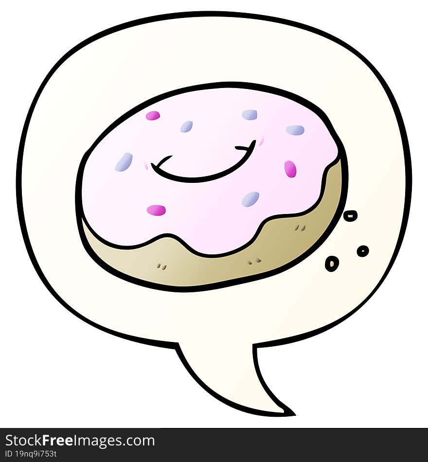 cartoon donut and sprinkles and speech bubble in smooth gradient style