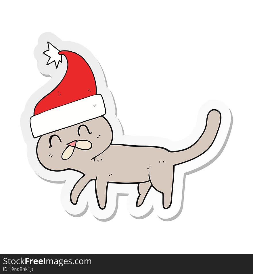 sticker of a cartoon cat wearing christmas hat