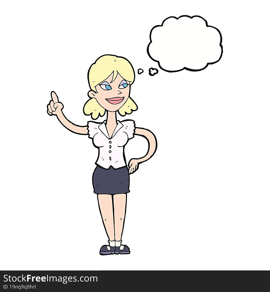 cartoon woman with great idea with thought bubble