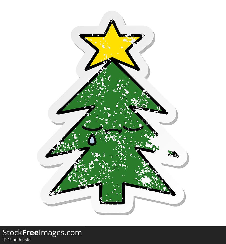 Distressed Sticker Of A Cute Cartoon Christmas Tree