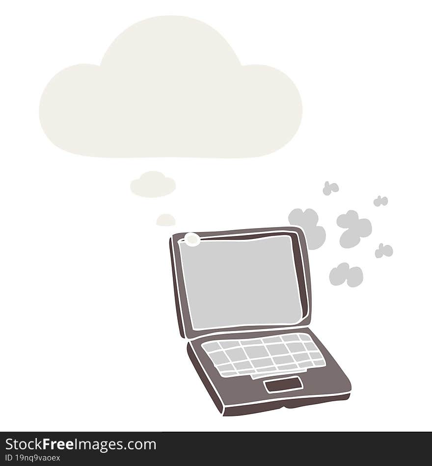 Cartoon Laptop Computer And Thought Bubble In Retro Style