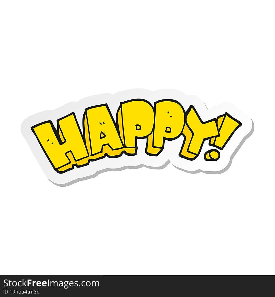 Sticker Of A Cartoon Happy Text Symbol