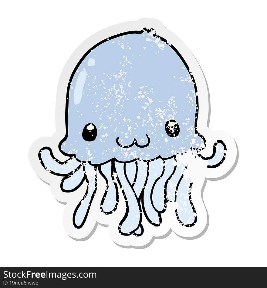 Distressed Sticker Of A Cartoon Jellyfish