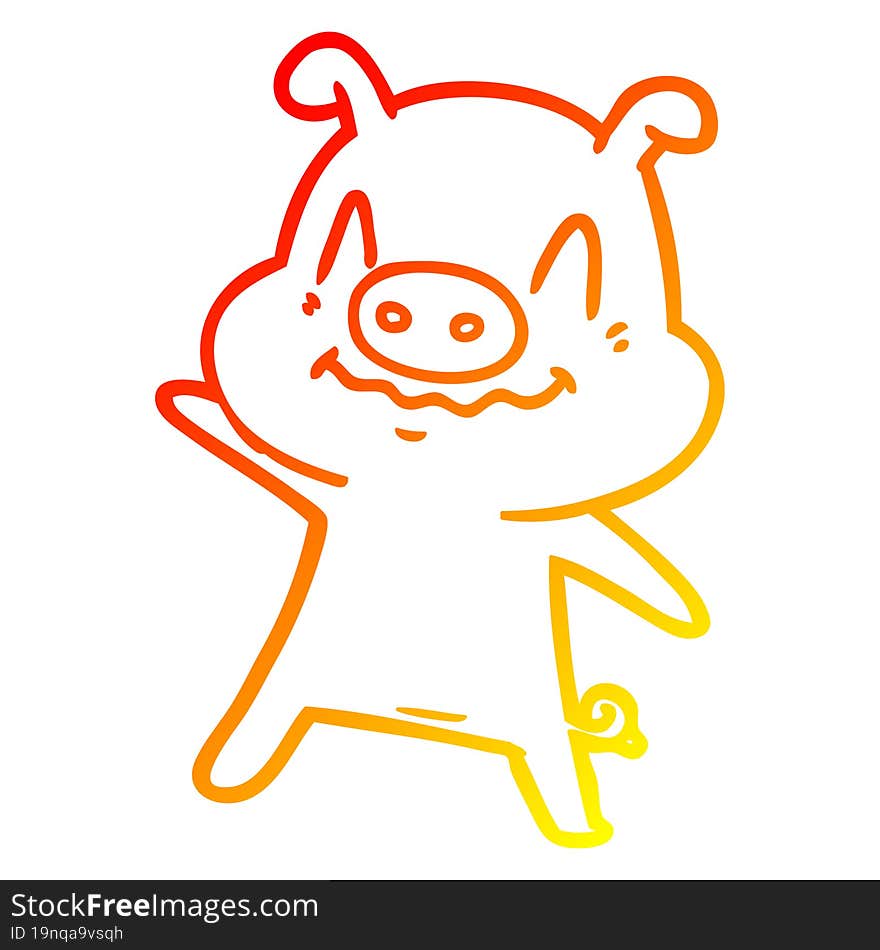 warm gradient line drawing of a nervous cartoon pig