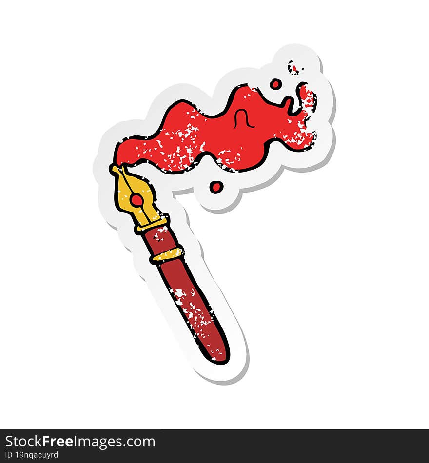 Retro Distressed Sticker Of A Cartoon Fountain Pen