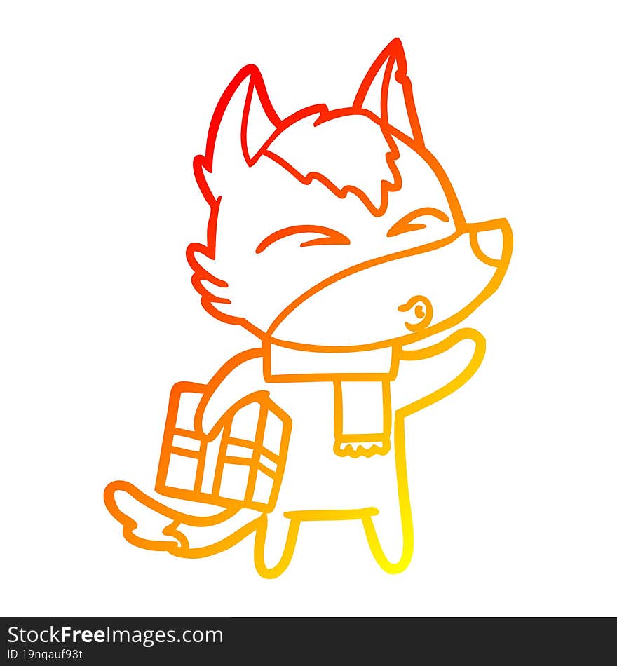 warm gradient line drawing cartoon christmas wolf whistling